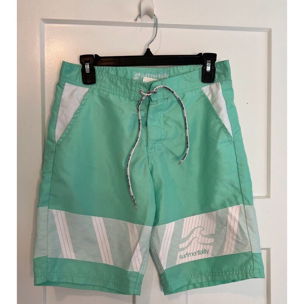 Surf Mentality By Legaci Board Shorts Swim Trunks Green Drawstring Pockets SMALL